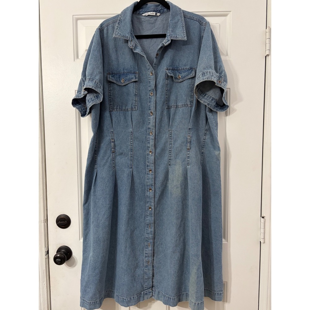 Given Kale | plus size Denim Short Sleeve Button Down Shirt Dress | 3X || Blue|